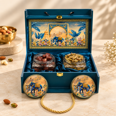 Royal Blue Elephant Heritage Dry Fruit & Snack Gift Box| 400-600g Assorted Dry Fruits | Housewarming, Weddings & Celebrations
