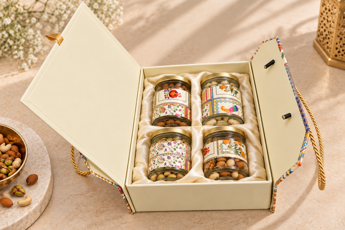 Royal Heritage Floral Gift Box with 4 Glass Jars