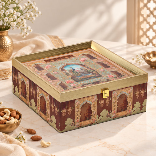 Heritage Haveli Gift Hamper with 4 Matki Tins | 600-800g Assorted Dry Fruits | Diwali & Festive Gift Hamper