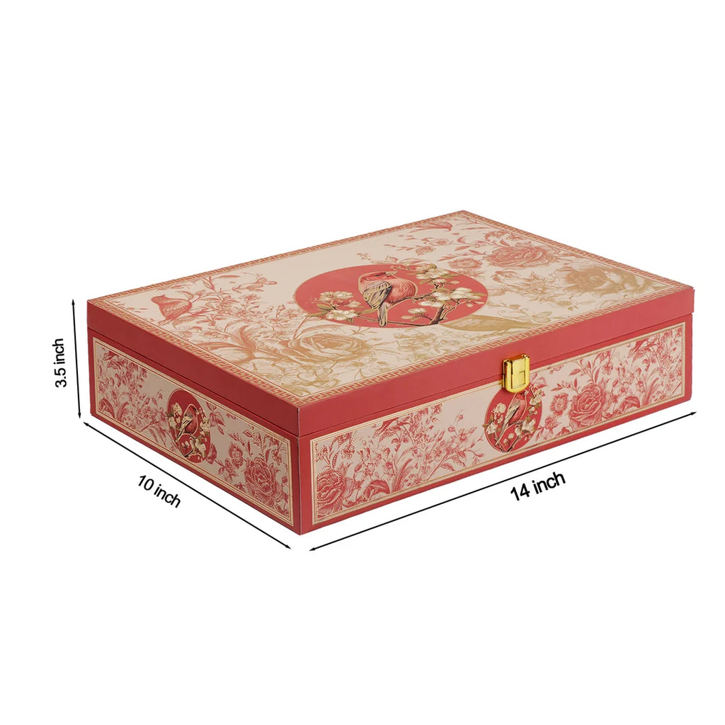 Royal Bird & Floral Red Dry Fruit Gift Box with 6 Glass Jars