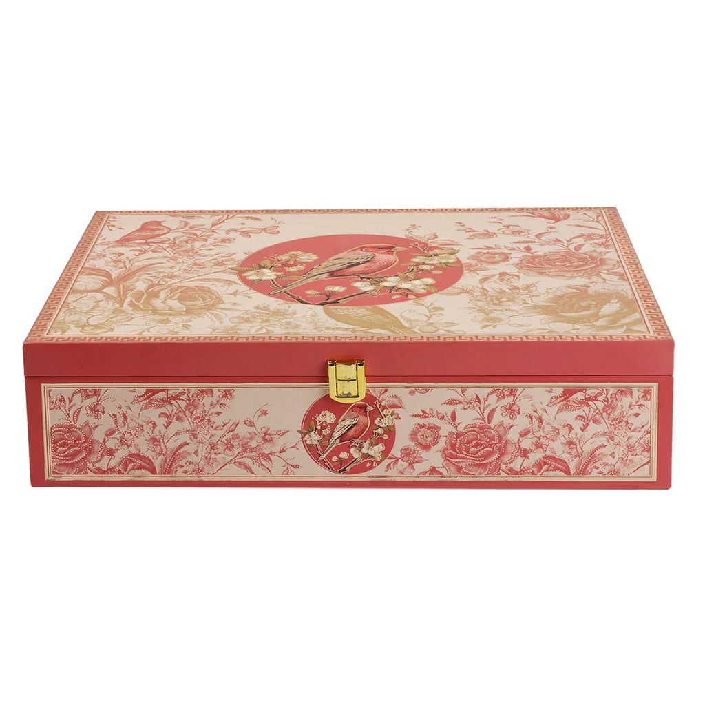 Royal Bird & Floral Red Dry Fruit Gift Box with 6 Glass Jars
