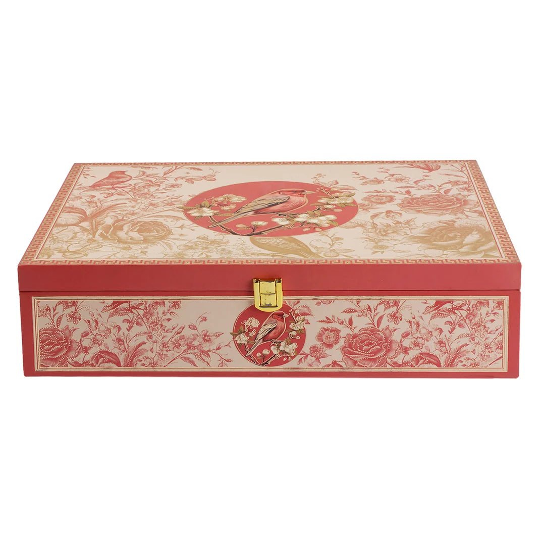 Royal Bird & Floral Red Dry Fruit Gift Box with 6 Glass Jars