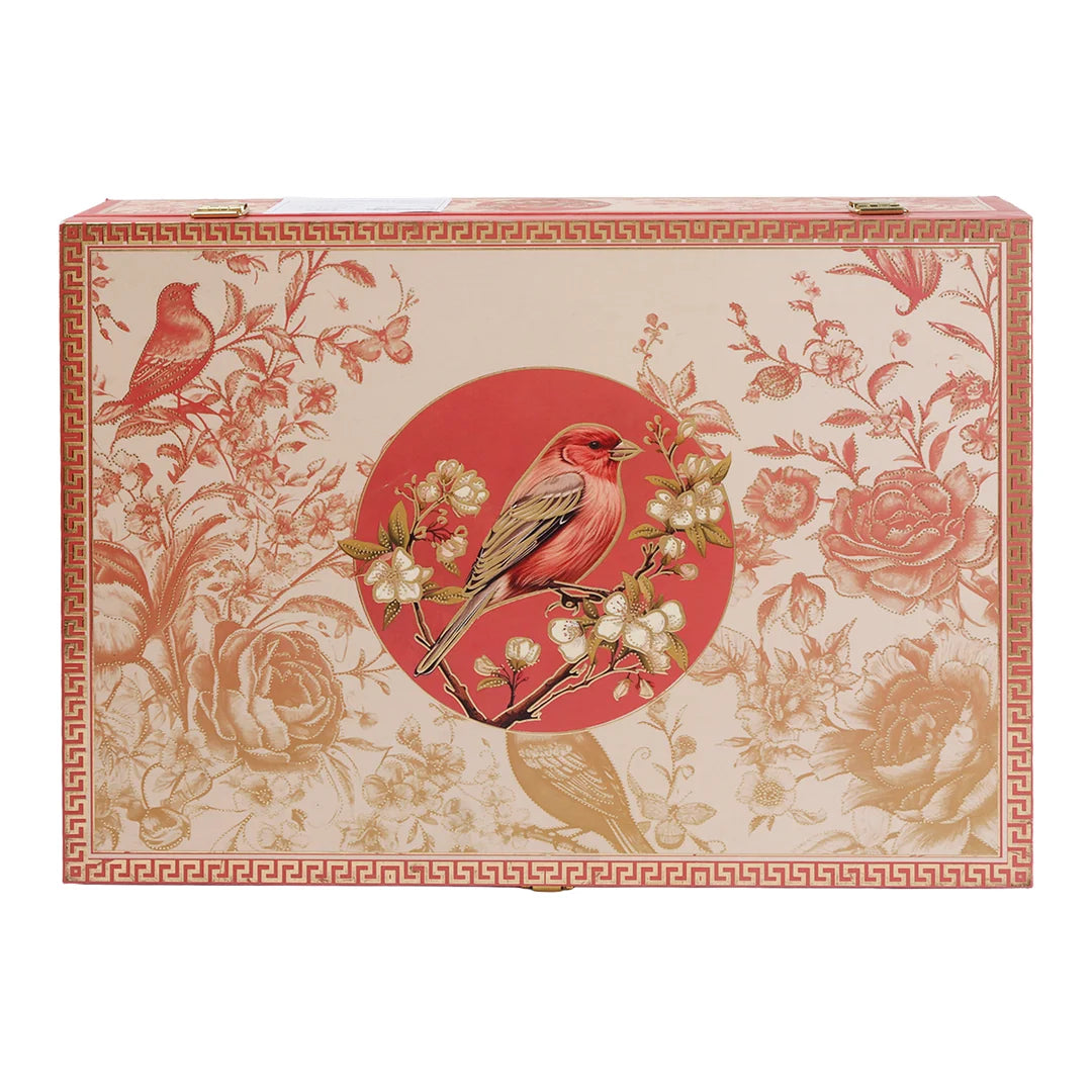 Royal Bird & Floral Red Dry Fruit Gift Box with 6 Glass Jars