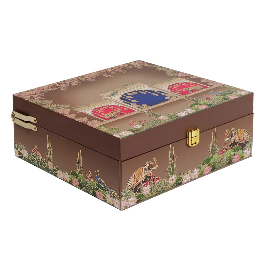 Royal Heritage Brown Hamper Box with 4 Printed Glass Jars