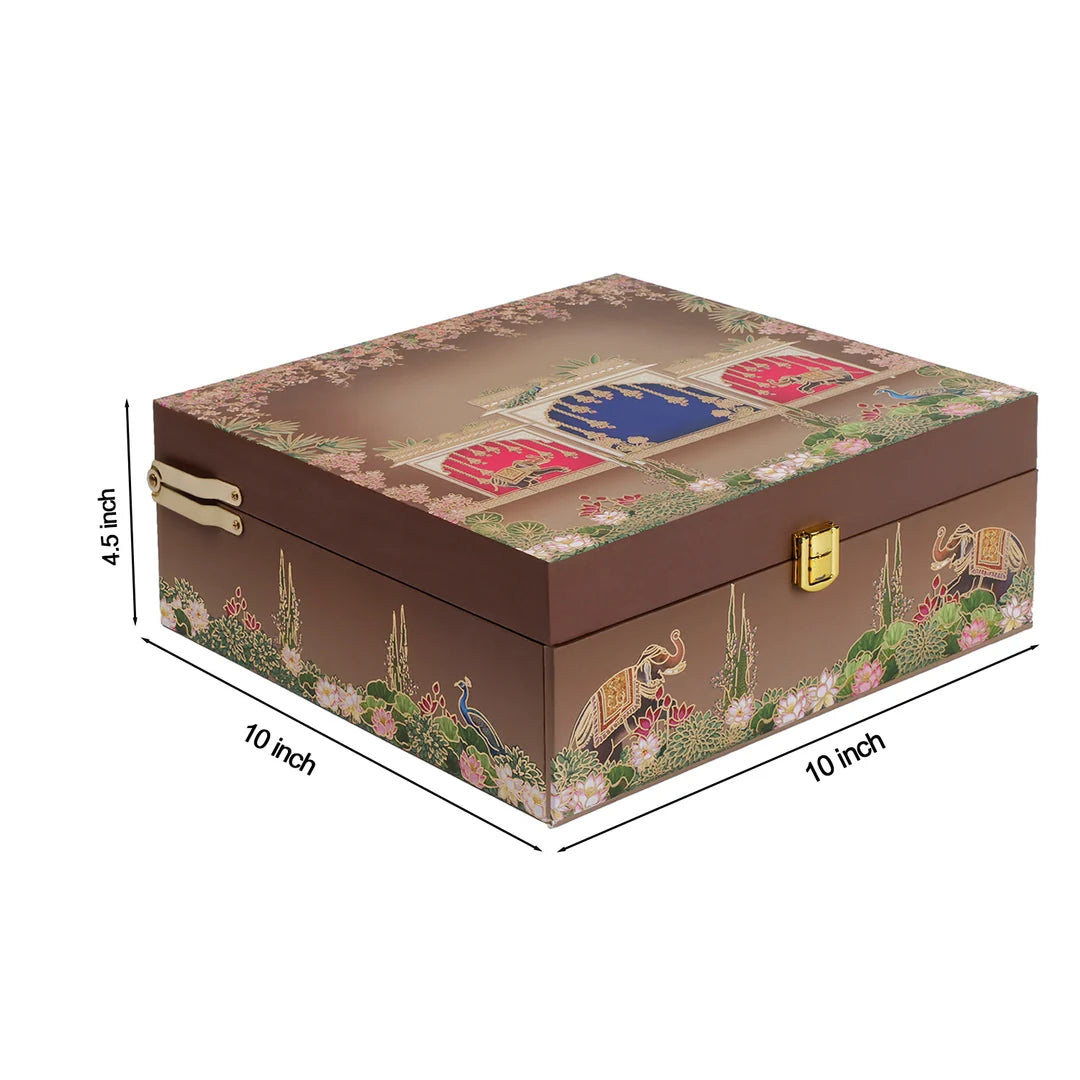 Royal Heritage Brown Hamper Box with 4 Printed Glass Jars