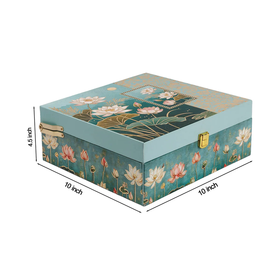 Floral Green Dry Fruit Gift Box with 4 Printed Glass Jars