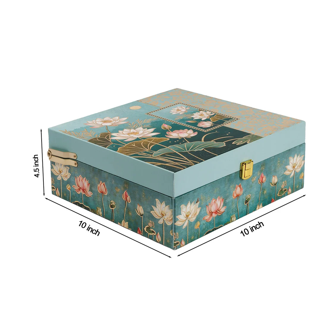 Floral Green Dry Fruit Gift Box with 4 Printed Glass Jars