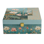 Floral Green Dry Fruit Gift Box with 4 Printed Glass Jars