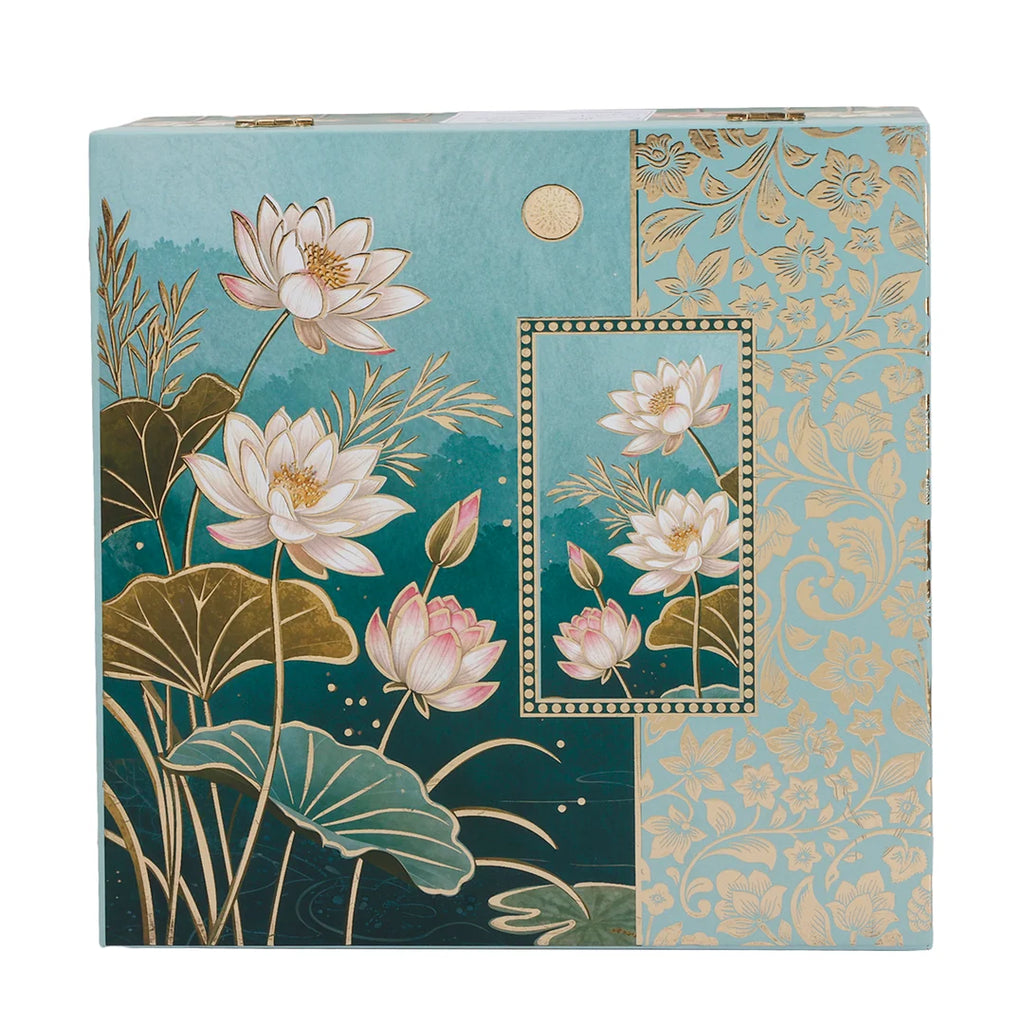 Floral Green Dry Fruit Gift Box with 4 Printed Glass Jars