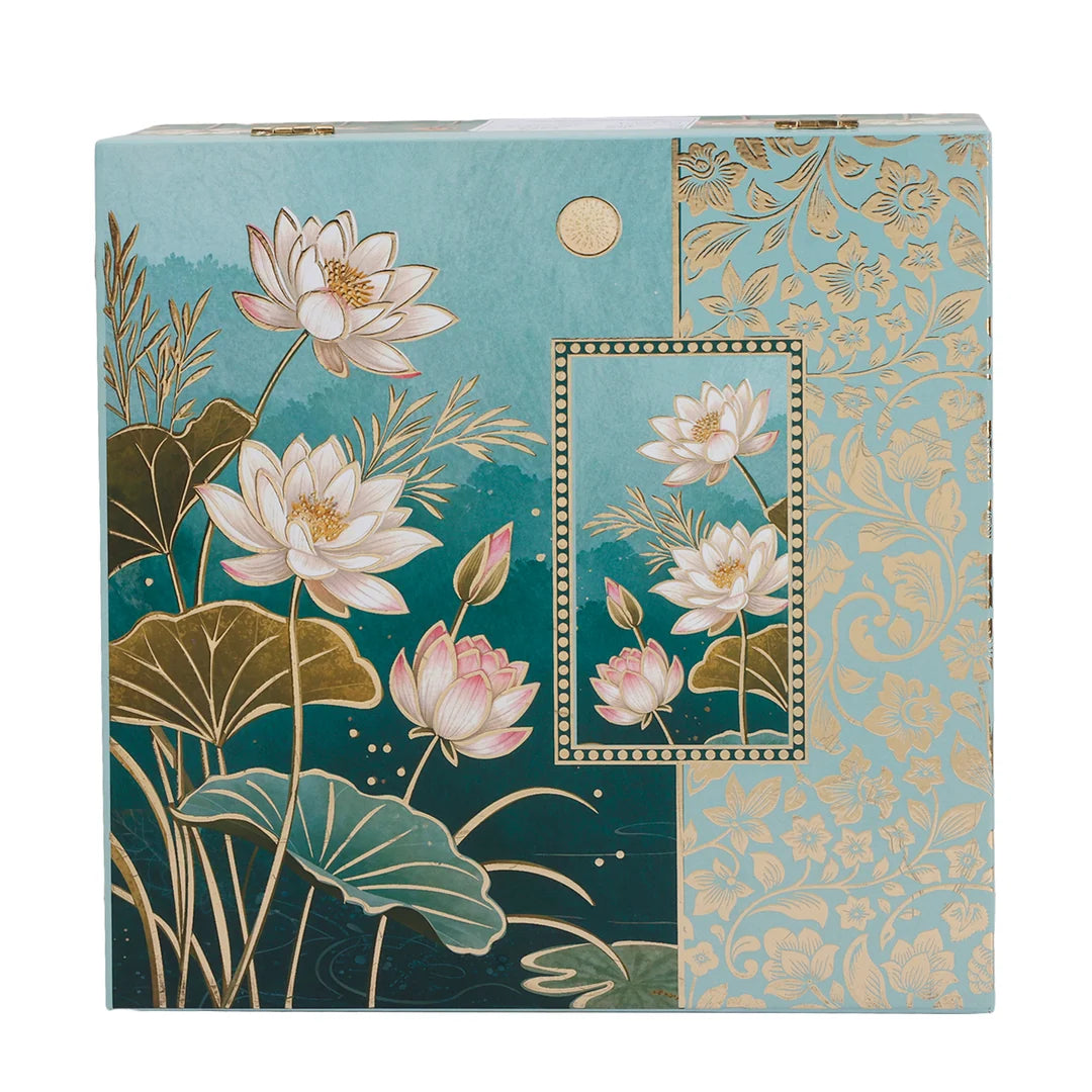 Floral Green Dry Fruit Gift Box with 4 Printed Glass Jars