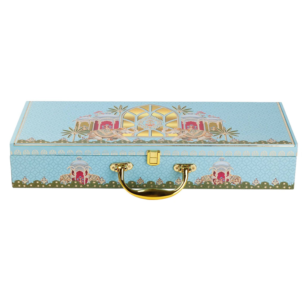 Regal Sky Blue Dry Fruit Gift Box with 5 Glass Cylinder Jars