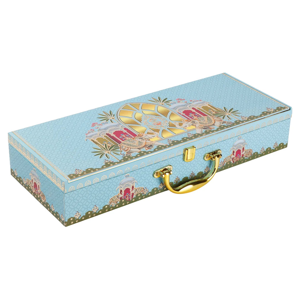 Regal Sky Blue Dry Fruit Gift Box with 5 Glass Cylinder Jars
