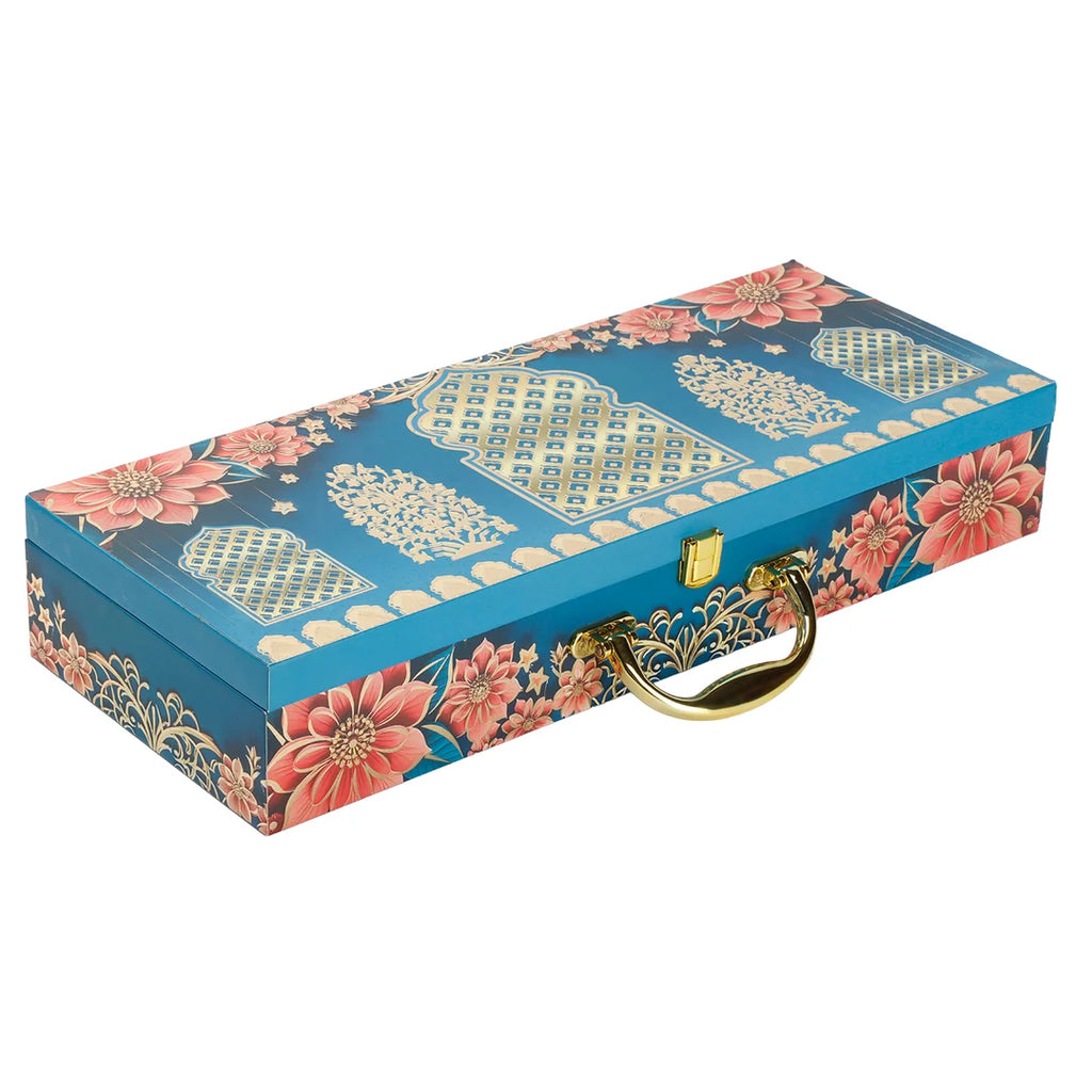 Floral Blue Dry Fruit Gift Box with 5 Glass Cylinder Jars