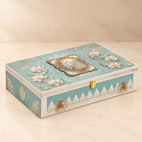 Royal Elephant Heritage Hamper Box | Assorted Dry Fruits, 4 Glass Jars & 16-Cavity Tray | Diwali & Wedding Gift Hamper