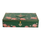 Floral Lotus Print MDF Hamper Box with 4 Glass Jars & 16-Cavity Tray