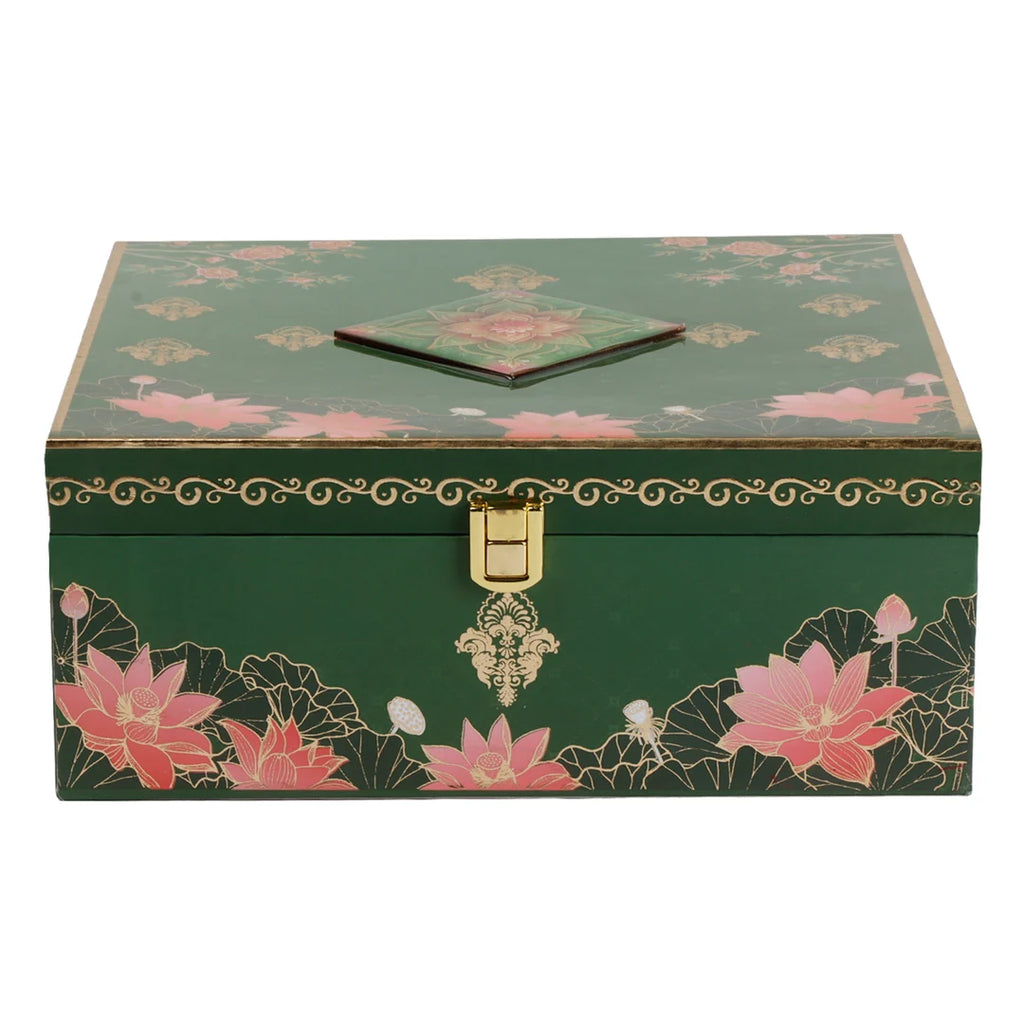 Emerald Lotus Floral Gift Hamper with 4 Diamond Glass Jars