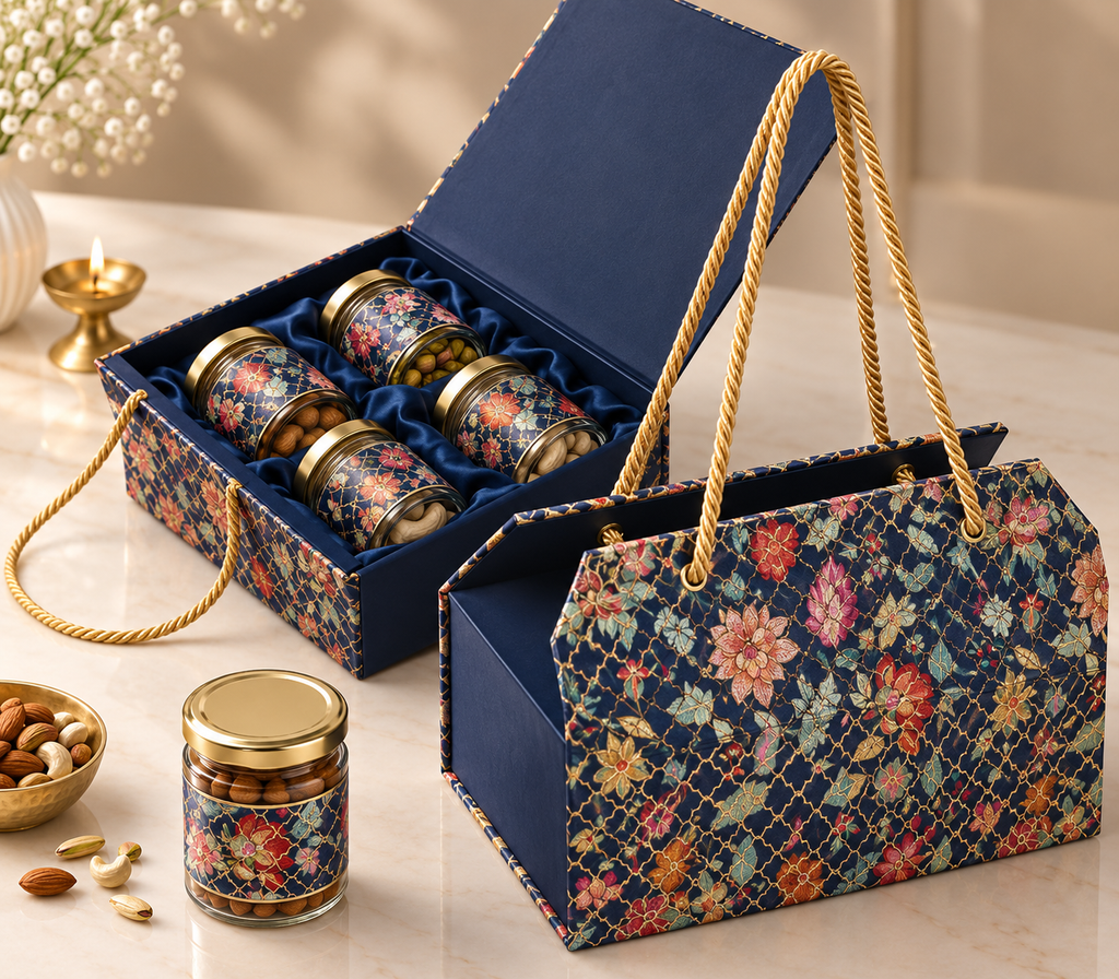 Floral Elegance Navy Dry Fruit Gift Box