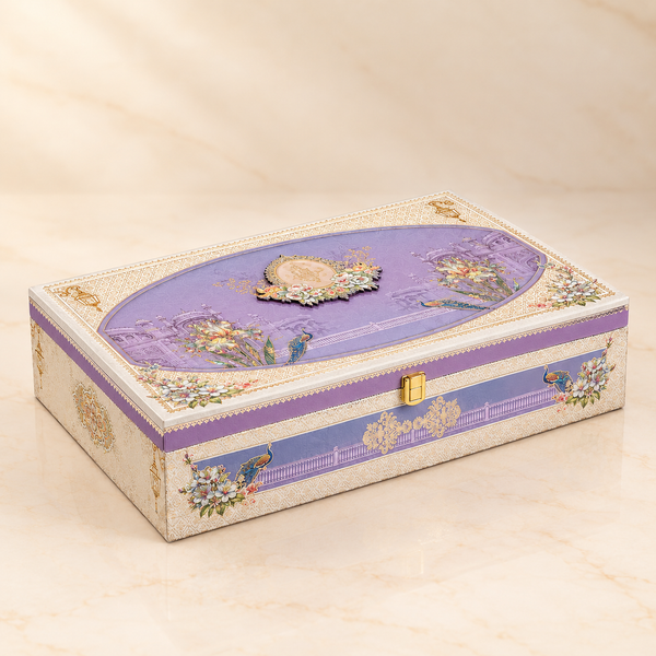 Royal Peacock Mehaad Gift Hamper | Assorted Dry Fruits, 4 Jars & 16-Cavity Tray | Diwali and Wedding Gift Box