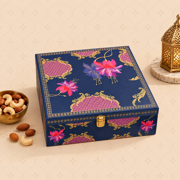 Royal Blue Lotus Heritage Dry Fruit Gift Box | 600-800g Assorted Dry Fruits, 4 Jars | Diwali & Wedding Gift Hamper
