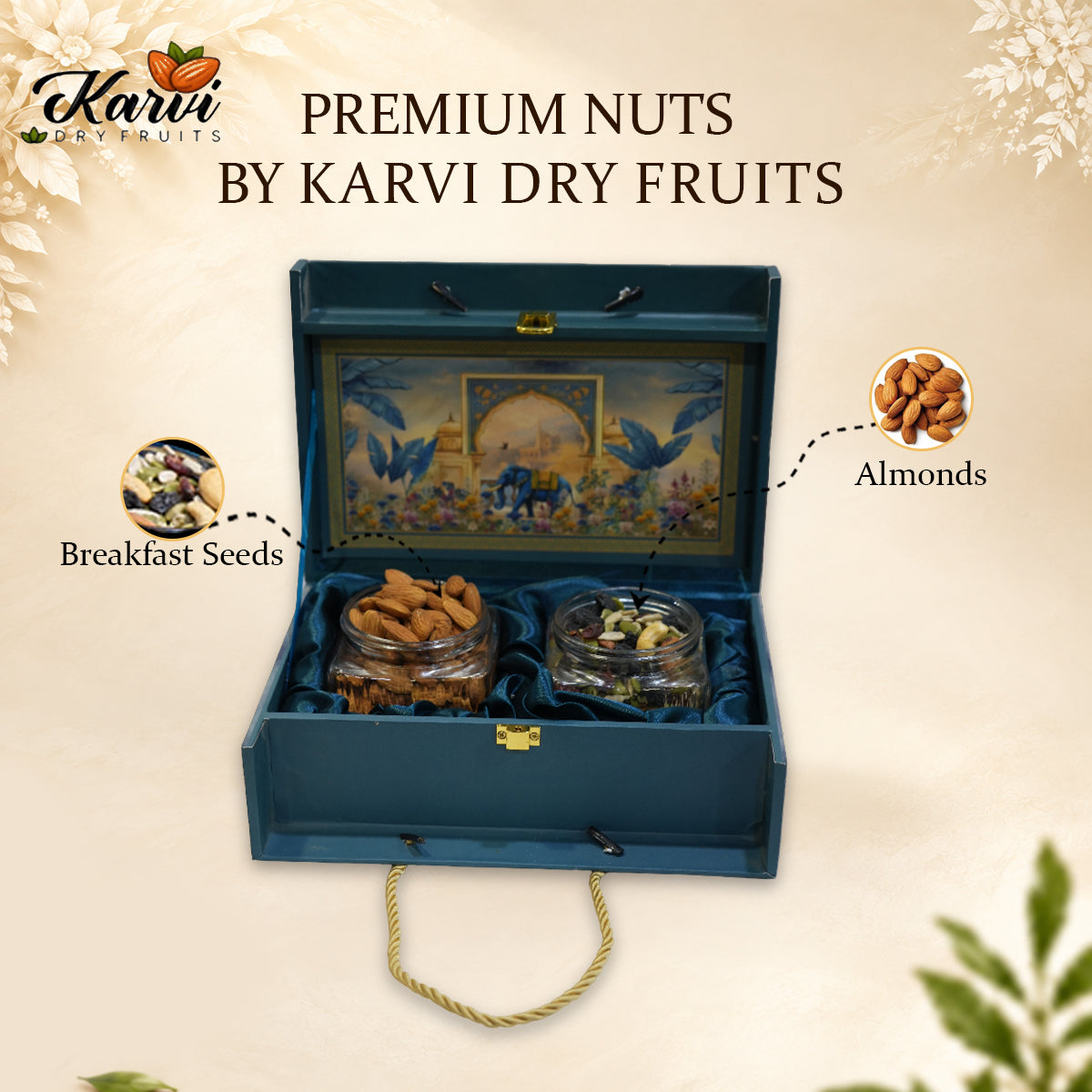 Royal Blue Elephant Heritage Dry Fruit & Snack Gift Box| 400-600g Assorted Dry Fruits | Housewarming, Weddings & Celebrations