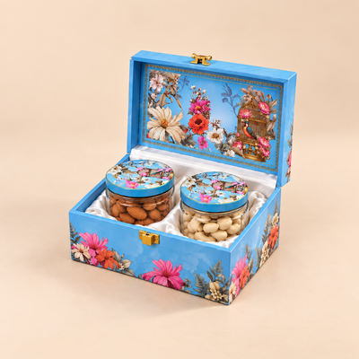 Floral Aviary Gift Box | 400-600g Assorted Dry Fruits, 2 Jars | Anniversary and Festive Gifting
