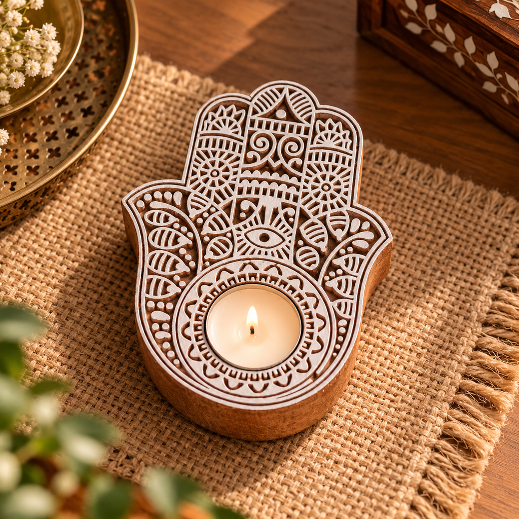 Hamsa Hand Tea-Light Holder| Elegant Decorative Accent Perfect for Gifting & Festive Décor
