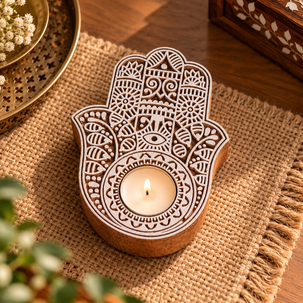 Hamsa Hand Tea-Light Holder| Elegant Decorative Accent Perfect for Gifting & Festive Décor