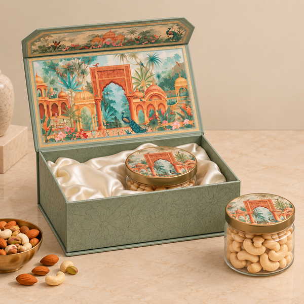 The Heritage Courtyard Dry Fruit Gift Box | 400-600g, 2 Designer Jars | Diwali and Celebrations