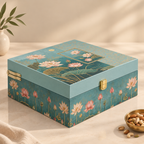Floral Green Dry Fruit Gift Box with 4 Printed Glass Jars