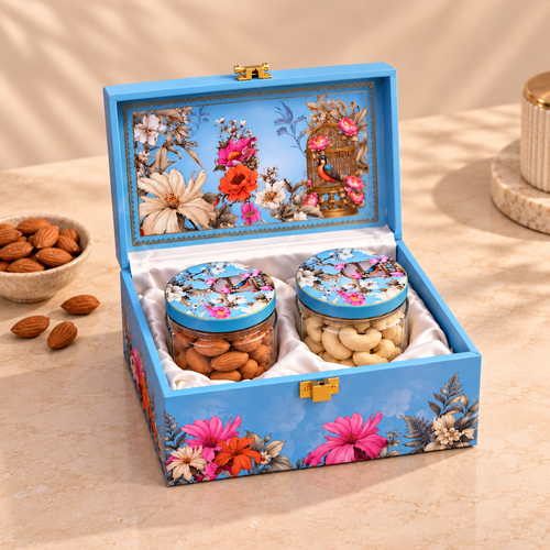 Floral Aviary Gift Box | 400-600g Assorted Dry Fruits, 2 Jars | Anniversary and Festive Gifting