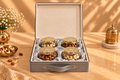 Imperial Grey Faux Leather Festive Box with 4 Premium Glass Jars