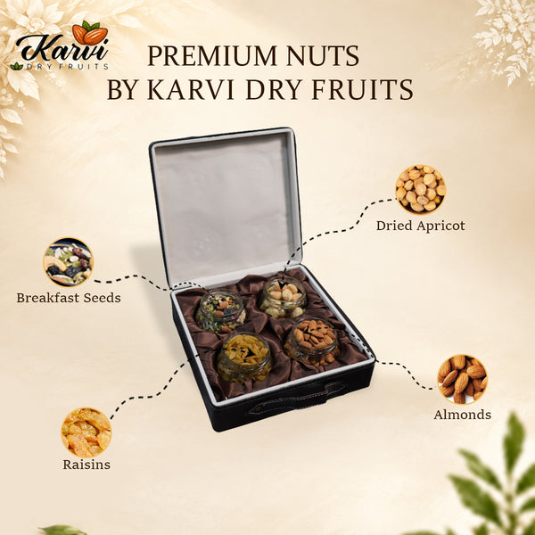 Luxury Chocolate Brown Dry Fruit Box | 600-800g Assorted Dry Fruits, 4 Jars | Diwali & Corporate Gift Hamper