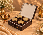 Luxury Chocolate Brown Dry Fruit Box with 4 Golden Filigree Jars