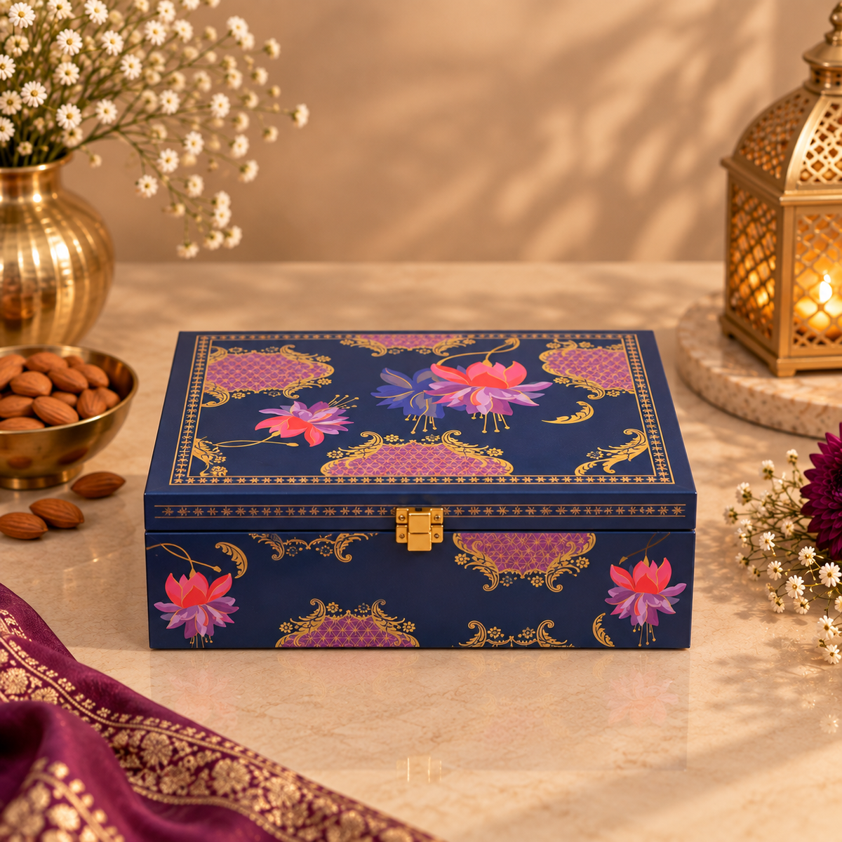 Midnight Blue Lotus Gift Box with 2 Tin Caddies, 2 Jars & Fragrance Bottle