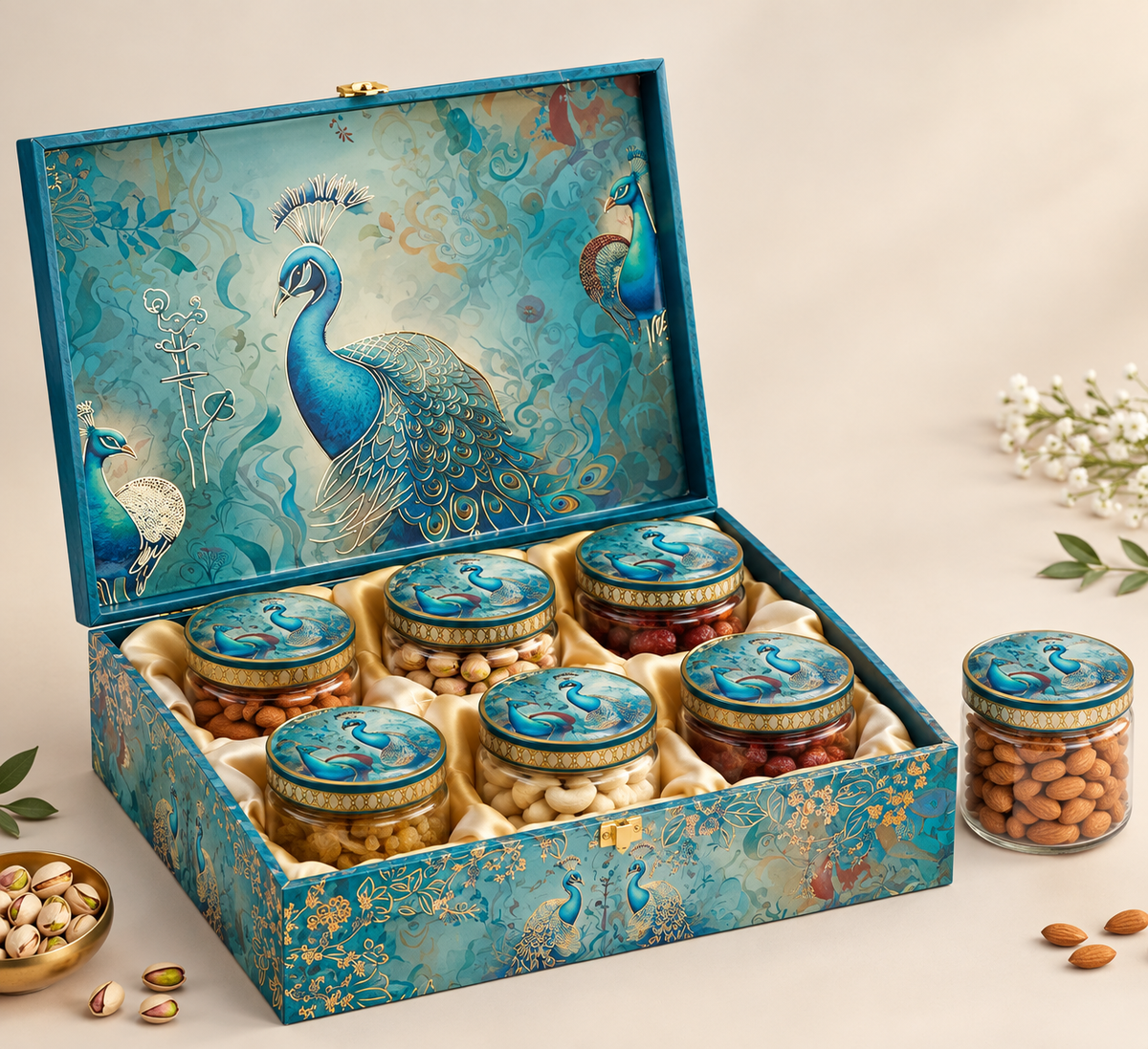Peacock Royale – Premium 6-Jar Dry Fruit Gift Box
