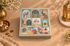 Powder Blue Indian Heritage Gift Box with 4 Square Boxes, 4 Tin Caddies & Candle
