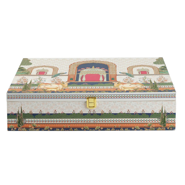 Pichwai Heritage Deluxe Dry Fruit Gift Box | 1000-1200g Assorted Dry Fruits, 6 Glass Jars | Diwali & Wedding Gift Hamper