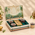 Premium Pichwai Heritage Dry Fruit Gift Box with 4 Glass Jars & 8-Cavity Tray
