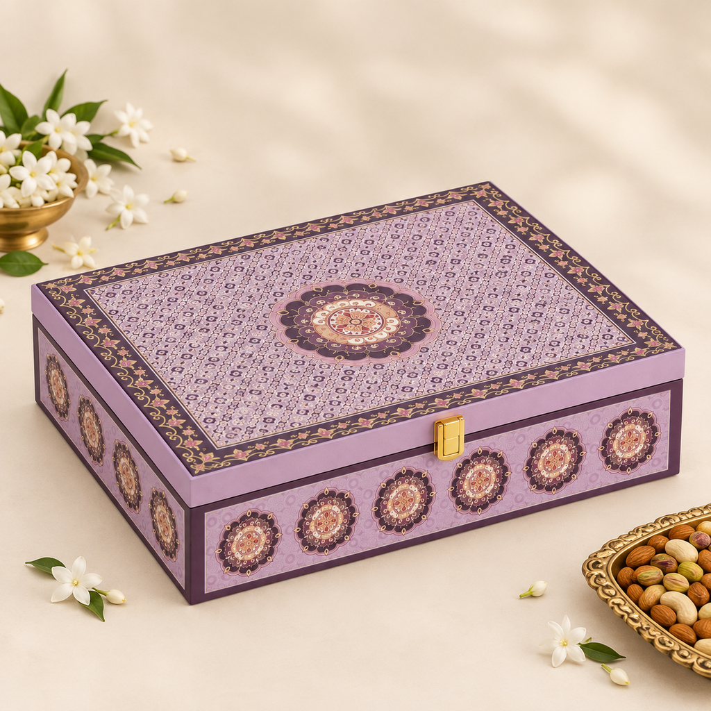Royal Floral Purple Dry Fruit Gift Box with 6 Glass Jars