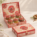 Royal Bird & Floral Red Dry Fruit Gift Box with 6 Glass Jars