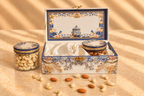 Royal Blue Heritage Dry Fruit Gift Box with 2 Printed Glass Jars