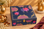 Royal Blue Lotus Heritage Dry Fruit Gift Box with 4 Printed Glass Jars