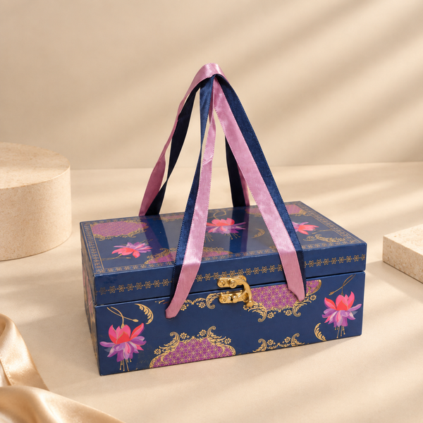 Royal Blue Lotus Heritage Dry Fruit Gift Box | 400-600g, 2 Printed Glass Jars | Weddings and Corporate Gifting