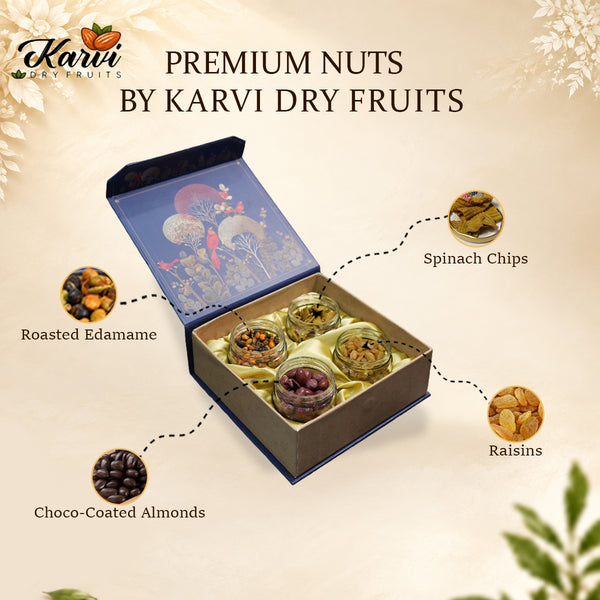 Royal Bulbul Garden Gift Box | 600-800g Assorted Dry Fruit, 4 Jars | Diwali & Festive Gift Hamper