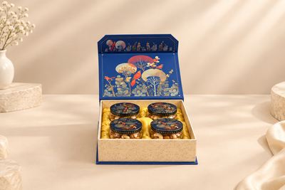 Royal Bulbul Garden Gift Box | 600-800g Assorted Dry Fruit, 4 Jars | Diwali & Festive Gift Hamper
