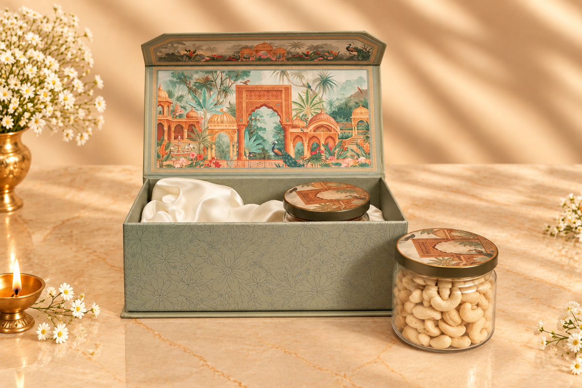 The Heritage Courtyard Dry Fruit Gift Box with 2 Designer Jars