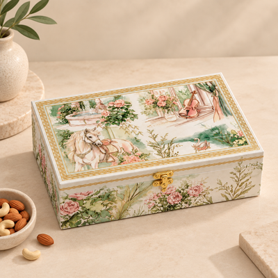 Vintage Pastel Meadow Gift Box | 400-600g Assorted Dry Fruits, 2 Jars | Bridal showers & Festive Celebrations