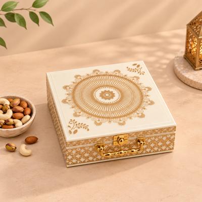 Golden Mosaic Premium Dry Fruit Gift Box | 600-800g Assorted Dry Fruits, 4 Jars | Diwali & Wedding Gift hamper