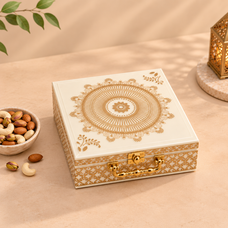 Golden Mosaic Premium Dry Fruit Gift Box | 600-800g Assorted Dry Fruits, 4 Jars | Diwali & Wedding Gift hamper