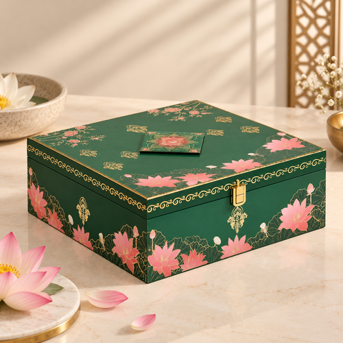 Emerald Lotus Floral Gift Hamper with 4 Diamond Glass Jars